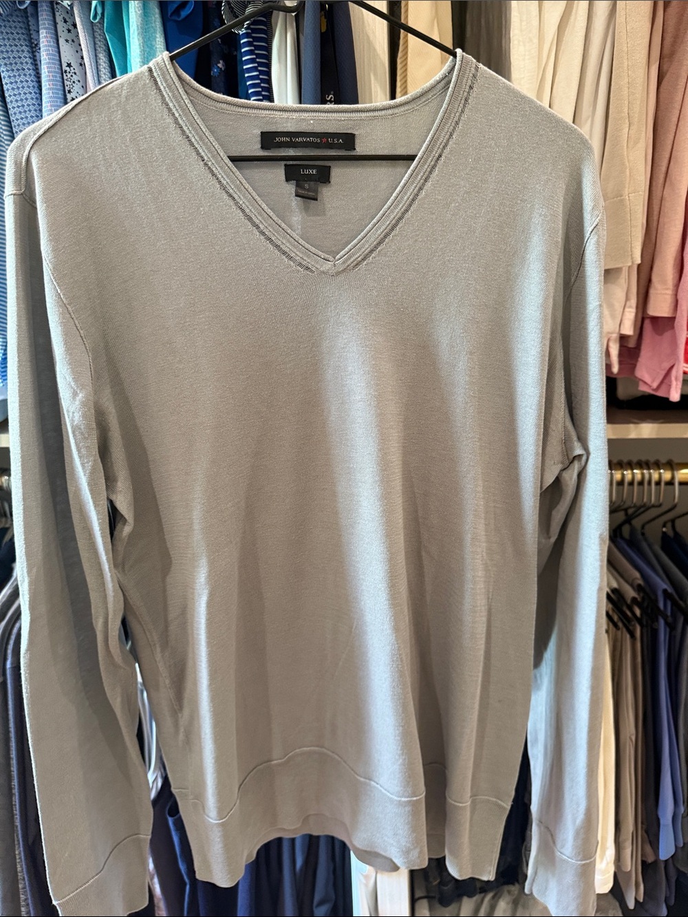 John Varvatos Light Gray V-Neck Sweater